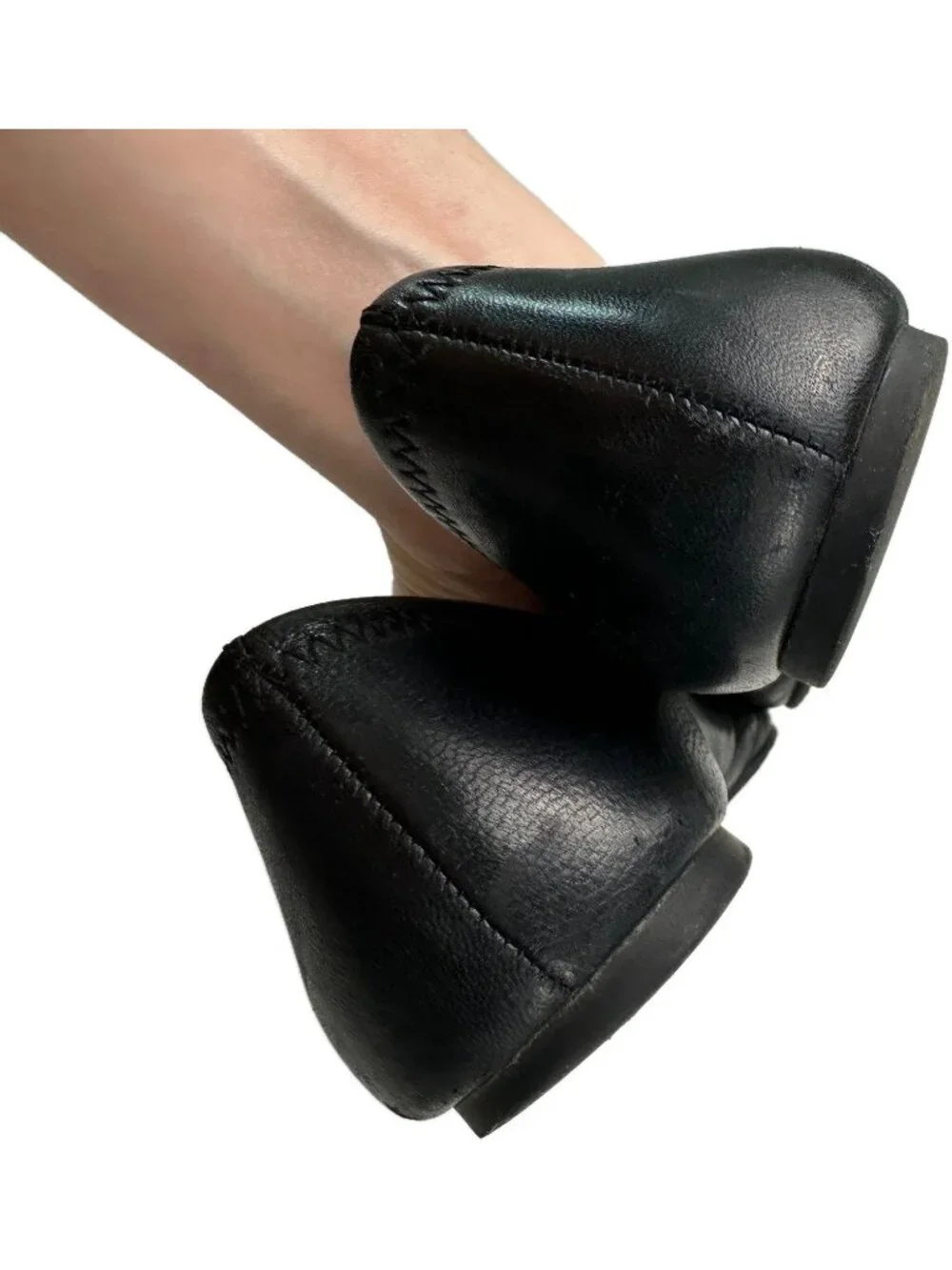 Tory Burch Black Leather Travel Ballet Flats Gold Logo 5.5 M